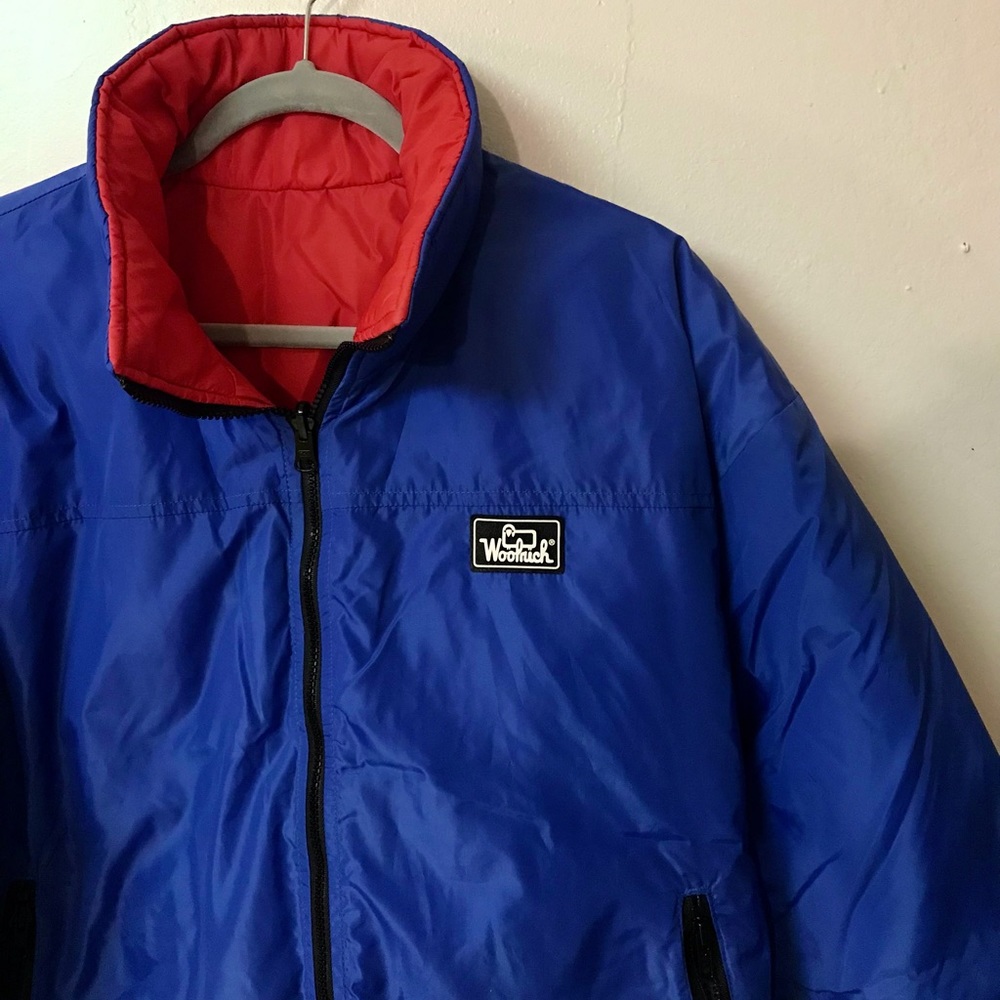 Vintage 90s Woolrich Men’s Small Down Puffer Jacket. Reversible Blue/ Red